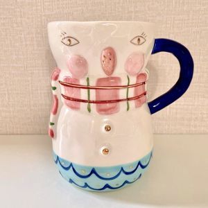 Anthropologie, Christmas Joyeux, Noel Snowman Large Holiday Mug, Bird Ca…